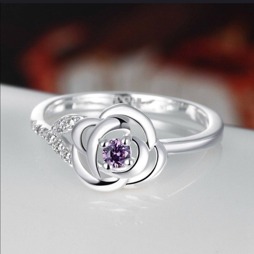 Natural Amethyst 925 Silver Sapphire Diamond Ring